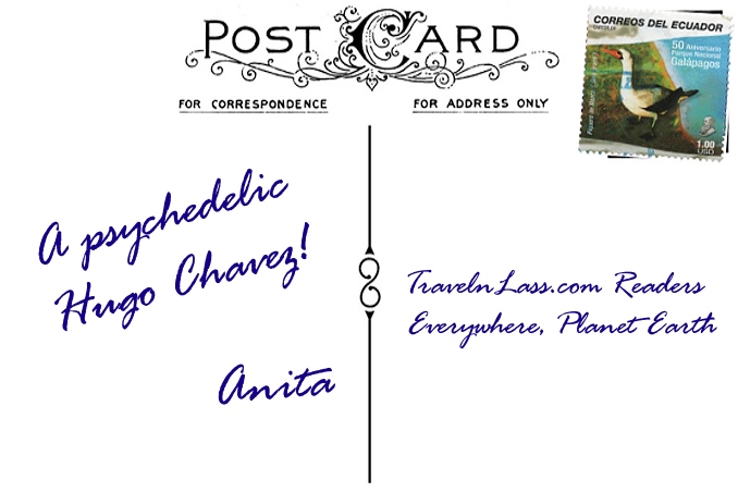 Foto Flip Friday Postcard Back August 2014 Theme: Yellow - Anita, Psychedelic Hugo Chavez in Managua, Nicaragua