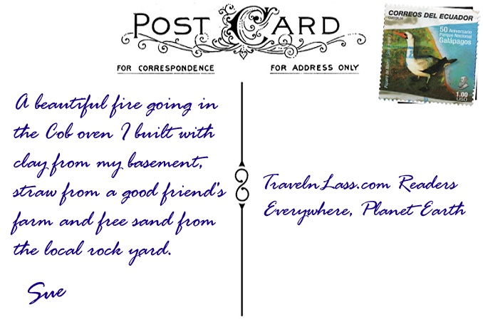 Foto Flip Friday Postcard Back August 2014 Theme: Yellow - Sue Pearson, Cob Oven Fire