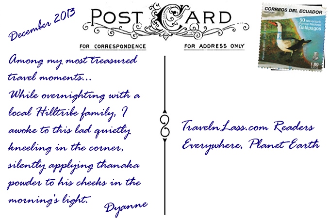 Foto Flip Friday September 2014 Children of the World, Myanmar Child Applying Thanaka Postcard Back
