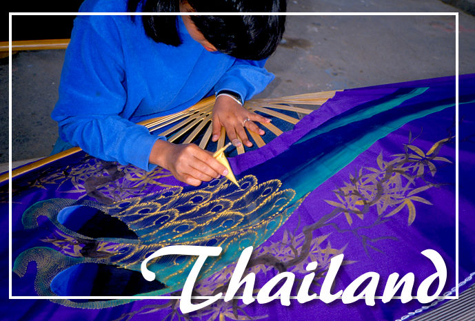 Foto Flip Friday October 2014 Theme: BLUE - Thailand Blue Silk Umbrellas Postcard photo Front