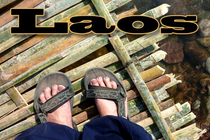 Foto Flip Friday July 2015 Theme: Toes in Situ, Rickety Bridge in Laos Postcard photo Front
