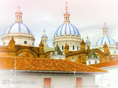 The blue domes of the New Cathedral, Cuenca, Ecuador