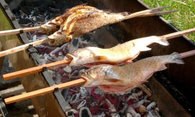 Bavarian Steckerfisch on a stick, Munich Germany