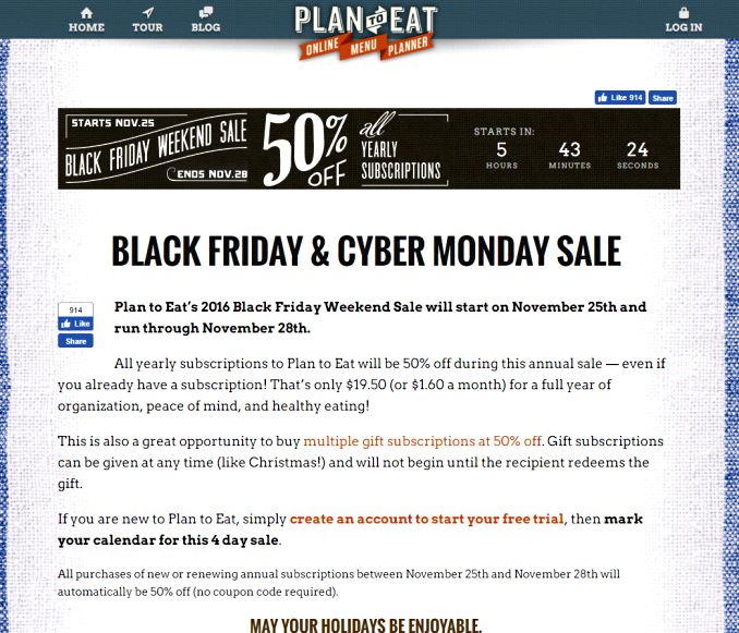 Plan-To-Eat Black Friday Sale