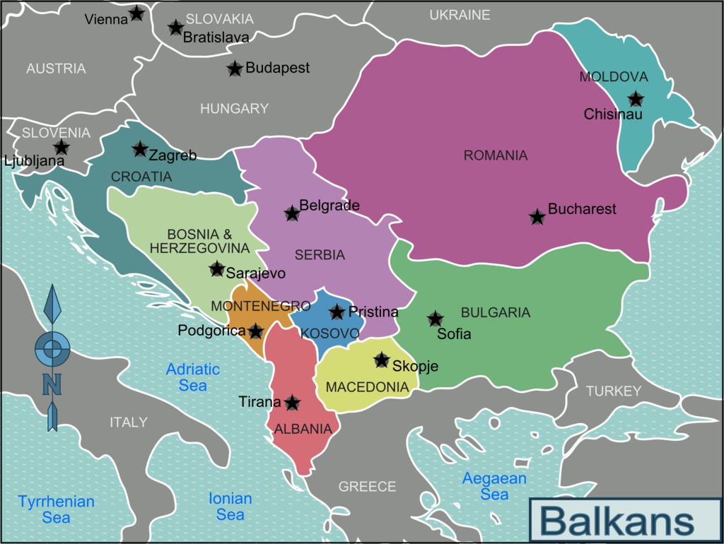 Map of the Balkan countries.