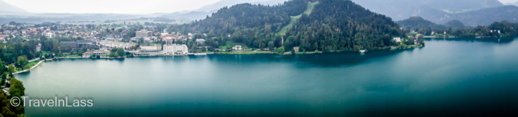 Aerial panorama of Lake Bled, Slovenia