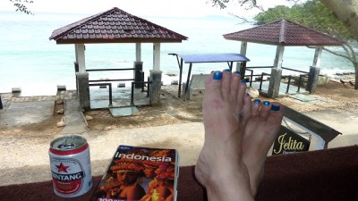 IndonesiaBookBeerFeetSlider (Pulau Weh, Sumatra – at the tippy-top of Indonesia)