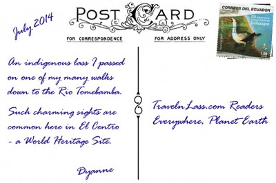 CuencaIndigenousLassPostcardBACK (Foto Flip Friday –  October Theme:  “Blue” (Week 1))