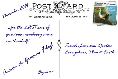 CranberrySauceThankfulPostcardBACK (Foto Flip Friday –  November Theme:  “Travel Eats” (Week 4))