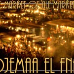 DjemmaElFnaMarketMarrakechMoroccoPostcardFRONT (Foto Flip Friday –  February Theme:  “MARKETS” (Week 4))