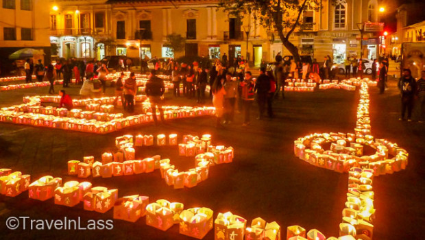 Magical glow at Santo Domingo Plaza, Cuenca, Ecuador