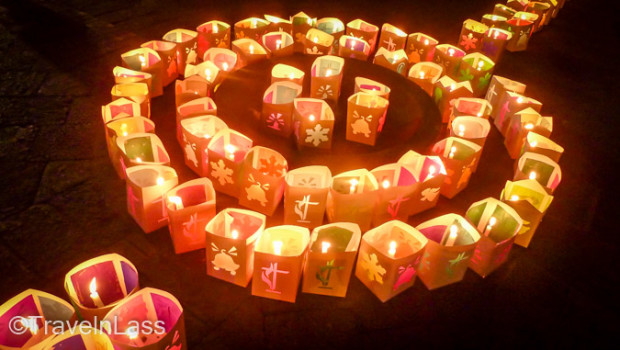 Candlelit lanterns at the Virgen del Rosario Morenica festival, Cuenca, Ecuador