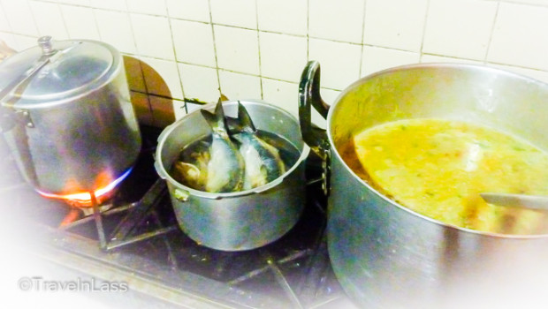 Homemade Fanesca sooup simmering on the stove in Cuenca, Ecuador
