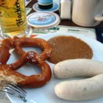 Bavarian-Wurst-Pretzel-Sweet-Mustard-and-Beer (Balkan Trip Prep: Foodie Edition)