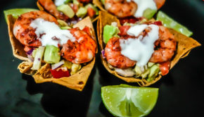 Toaster-oven Shrimp Cups with Avocado Salsa.