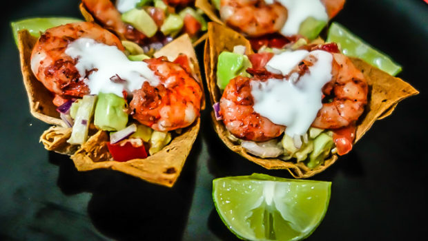 Toaster-oven Shrimp Cups with Avocado Salsa.
