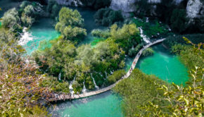The quintessential aerial view of Plitvice Lakes National Park, Croatia