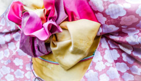 Colorful silk Obi of a Japanese Geisha