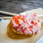 Spectacular sashimi sprinkled with golden roe – almost (but not quite!) too pretty to eat. (Japan Adventures: Tokyo – Tsukiji Fish Market)