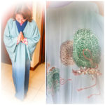 My dear landlady demurely models my luscious vintage Japanese silk kimono (Japan Adventures: Kyoto (the Fab and the Meh))