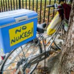 “No Nukes!” sign on a bicycle at the Hiroshima Peace Park, Japan (Japan Adventures: Hiroshima and Miyajima)