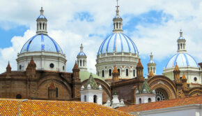 Three Blue Domes of the New Cathedral, Cuenca, Ecuador