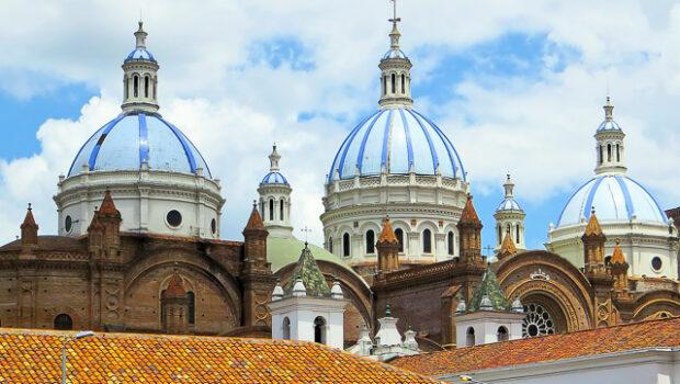 Three Blue Domes of the New Cathedral, Cuenca, Ecuador